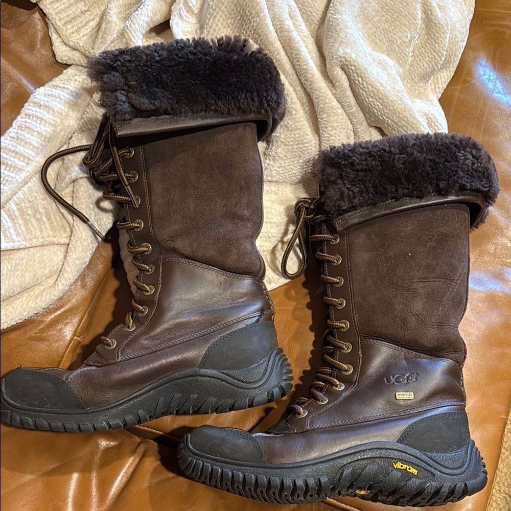 UGG Brown Winter & Rain Boots with Faux Fur Trim
